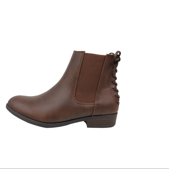 Dark Tan Chelsea Back Lace Up Low Heel Ankle Boot - Picture 2 of 4